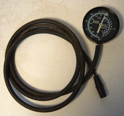 $9.99 • Buy Engine Vacuum & Fuel Pump Pressure Gauge Tester + Hose Vtg Car Truck Engine PSI