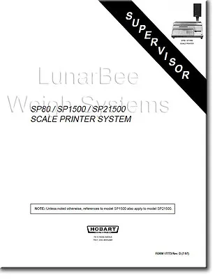 $29 • Buy Hobart SP1500 SP80 Scale Operator & Supervisor Manuals