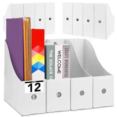 12PCS White Magazine File Holder，Sturdy Cardboard Magazine Holder Vertical Fi... • $19.74