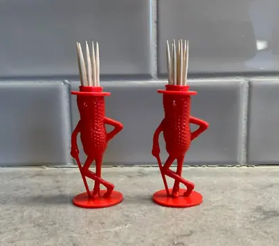 2 Vintage PLANTERS MR PEANUT Red Plastic Toothpick Holder Collectible Figures! • $7.95