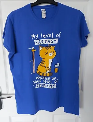 QWERTEE Blue Women's T-Shirt Size 2XL (18) Sarcasm Cat Print  • £10