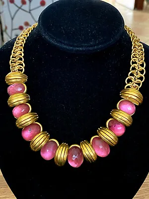 Exquisite Steve Vaubel Faceted Rose Quartz Gold Plated Elaborate Necklace Vbb7 • $1550