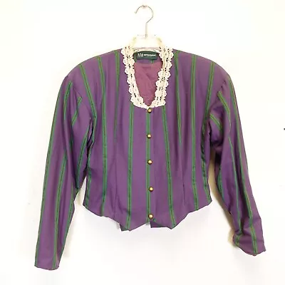 1970s Vintage Victorian Top Womens Cropped Medium Wool Purple Mitsumine Japan • $98.88