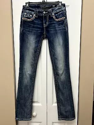 Miss Me Womens Mid Rise Straight Jeans Embellished Rhinestone Sz 32x26 • $8.99