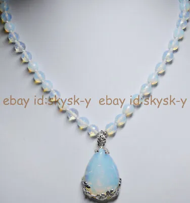 6/8/10/12mm Faceted White Moonstone Gems Round Beads Teardrop Pendant Necklace • $5.38