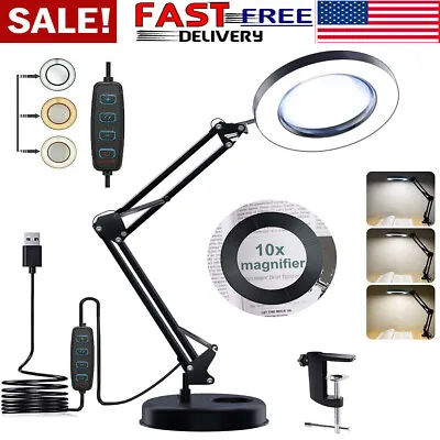$24.90 • Buy 10X Magnifying Glass Desk Light Magnifier LED Lamp Reading Lamp With Base& Clamp