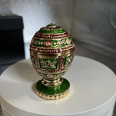 Green Red & Gold Faberge Egg Trinket Box By Keren Kopal!  Rare Colorful Egg. • $17