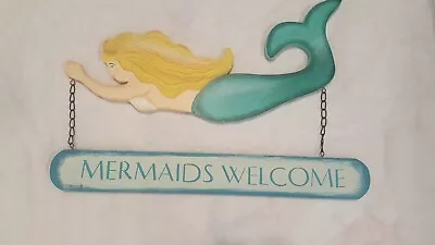 Wooden  Mermaid  Mermaids Welcome  Hanging Sign Beach Decor  • $14.99