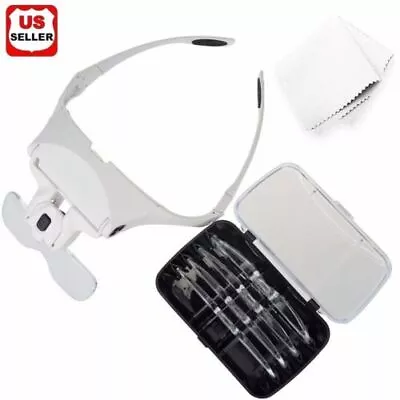 Magnifying Glass Lens LED Light Lamp Visor Head Loupe Jeweler Headband Magnifie • $10.47