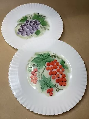 Pair Of MacBeth-Evans 8  Monax Petalware Salad Plates Grapes Depression VTG Milk • $14.99