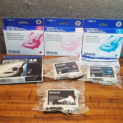  NIB 7 GENUINE EPSON 48 INKS STYLUS RX620 T0482 T0483 T0486 Expired • $39.95