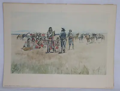 Vintage Charles M. Russell  Indians And Scouts Talking  Penn Prints 1958 Signed • $18