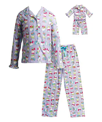 Girl 4-12 And 18  Doll Matching Lilac Snow Bear Pajamas Outfit Fit American Girl • $22.99