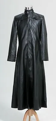 Matrix Neo Long Black Leather Jackets Trench Coat Costume Cosplay Halloween • £135.54