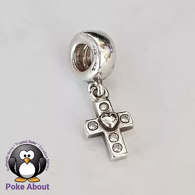$33 • Buy Genuine Pandora Silver Cross CZ Religous Dangle Charm 790355CZ 