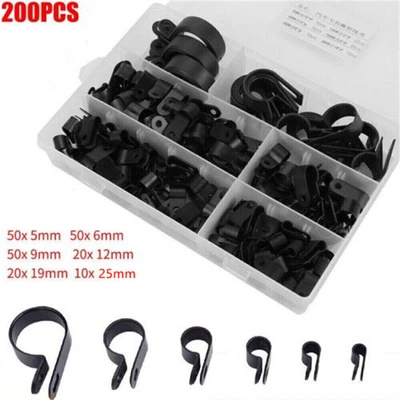 £11.59 • Buy 200Pcs Nylon P Clips Clamp Assortment Set For Wire Cable Pipe 5-25mm Plastic