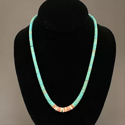 Vintage Native American Turquoise Spiny Oyster Heishi Bead Necklace 20” • $125