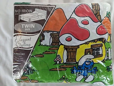 £110.95 • Buy Vintage Smurfs Village 3 Piece Twin Bed Flat And Fitted Sheets With Pillow Case