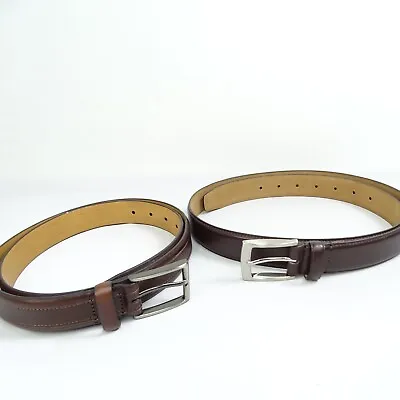 Lot 2 Trafalgar Mens Belt Sz L 38-40 Stitched Feather Edge Stitch Leather Brown • $49.95