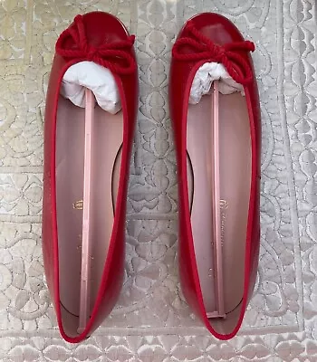 Pretty Ballerina Flat Shoe 42.5 UK 9. New Red Patent With Bow. For A Longer Foot • £25