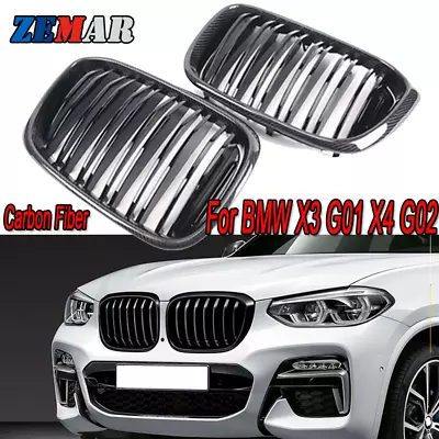 Front Bumper Grilles Kidney Grills For BMW X3 G01 X4 G02 2018-2020 Carbon Fiber • $85.77