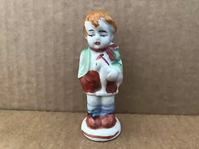Vintage BISQUE PORCELAIN Penny Doll Figurine BOY Horse Toy • $19.99