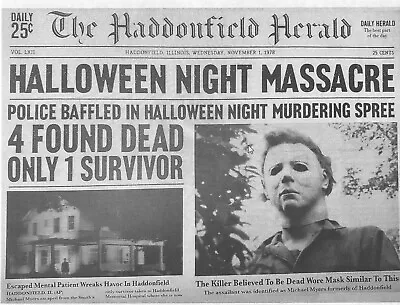 1978 Halloween Michael Myers Haddonfield Herald Night Massacre Mini Poster 🔪🎃 • $3.39
