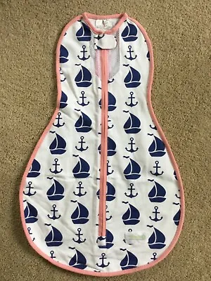 $7.99 • Buy WOOMBIE 0-3m 5-13 Lbs NAVY BLUE NAUTICAL SAILBOAT Air Original BABY SWADDLE New 