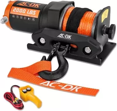 AC-DK Electric Winch 2000LBS 12V With 50ft Orange Synthetic Rope Towing ATV UTV • $87.99