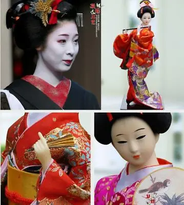 30cm 12  Japanese Brocade Kimono Kabuki Doll Geisha Figurine Statue Decor S5 • $17.52