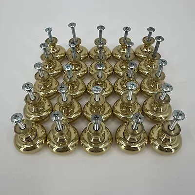 25 Heavy Round Brass Plated Cabinet Knobs Drawer Pulls Mushroom Shape W/Screws • $34.95