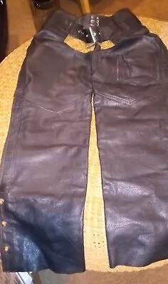 Leather Motorcycle Riding Chaps Zip Snap Size S Black With Pocket Hudson Leather • $25