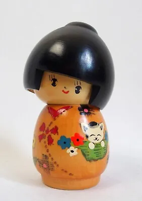£25 • Buy Vintage Japanese Kokeshi Wooden Doll - Kitten In Pocket