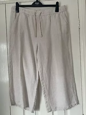 Marks And Spencer Flax Cropped Wide Leg Linen Trousers Size 16 • £9.95