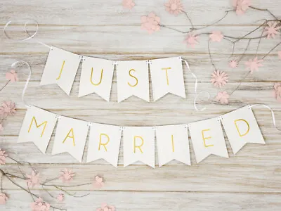 £3.39 • Buy Just Married Mr And Mrs Wedding Party Foil Banner Bunting Decorations White Gold