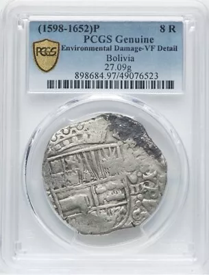 RARE 1598-1652 8 Reales Silver Cob PCGS Spanish Colonial Old Coin Pirate Era VF • $549.99