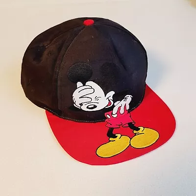 Vintage Mickey Mouse Disney Store Snapback Hat Black Red Taiwan Adult Size • $11.99