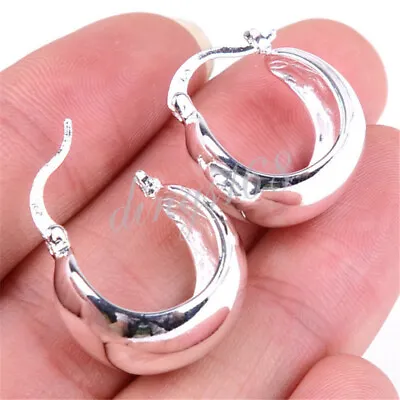 925 Sterling Silver Tarnish-Resist Classic 0.8  Wide& Small Chunky Hoop Earrings • $14.99