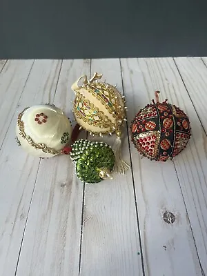 Lot/4 Vintage Beaded Push Pin Sequined Christmas Ornaments. • $17.50