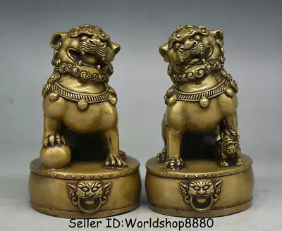 $128 • Buy 4.4  Old Chinese Copper Folk Feng Shui Foo Fu Dog Guardion Lion Drum Pair Statue