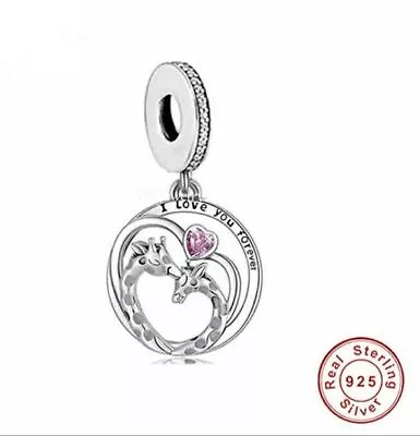 💖 Giraffe Charm I Love You Forever Genuine 925 Sterling Silver   • £16.95