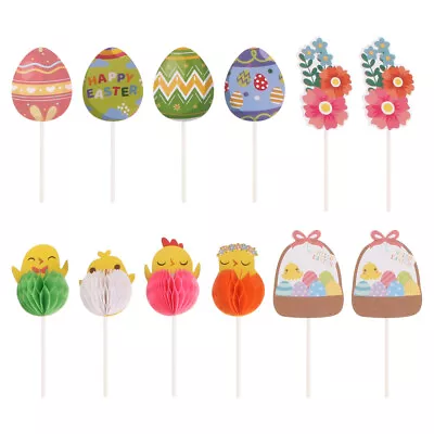  12 Pcs Bunny Egg Charm Bamboo Stick Easter Birthday Toppers Ear Cake Decoration • £4.45