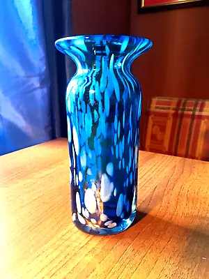 Vintage MDINA Blue Bottle Shaped Mottled Swirl Design Vase. • £16