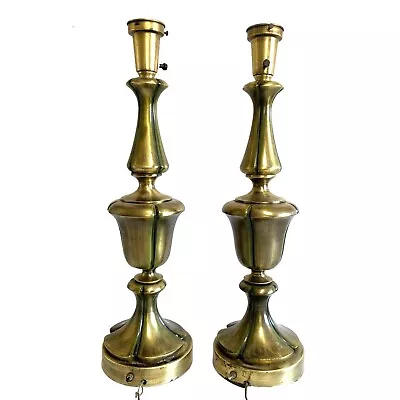 Pair Table Lamp Brass Mid Century Modern Hollywood Regency Urn Trophy 24  Inches • $48.98