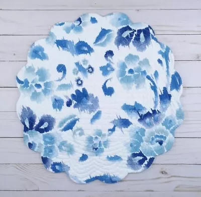 Quilted Placemat Centerpiece Blue Floral 16 Inch Reversible • $9.99