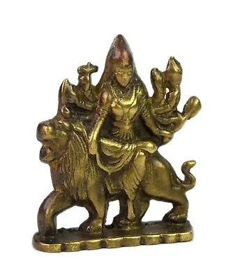 $56 • Buy Vintage Brass Durga Idol Sitting On Lion - Chapel Décor Religious Statue G53-970