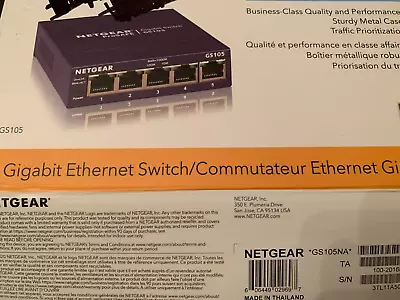 NetGear ProSafe GS105 V4 5-Port Gigabit   Ethernet Switch ~ NIB Fast Shipping • $12.50