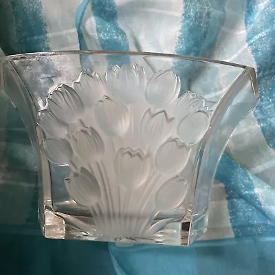 Teleflora • Vintage Bohemian Czech Crystal Frosted Tulip Bowl Vase • $25