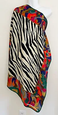 Vintage PERRY ELLIS 100% Silk Scarf Shawl Wrap 34” Square Zebra Abstract • $18.99