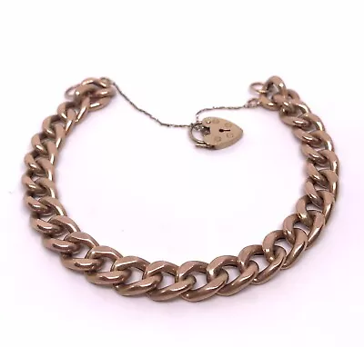 VINTAGE 9ct ROSE RED GOLD BRACELET 375 LADIES WITH PADLOCK AND SAFETY CHAIN VGC • £399